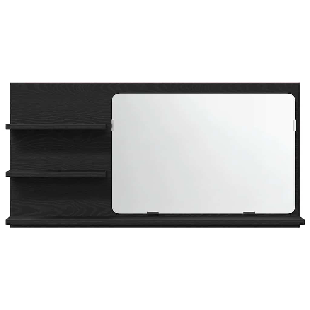 Mobiletto con Specchio per Bagno Rovere Nero 90x11x45 cm in Legno Massello | homemem39