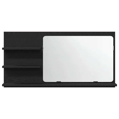 Mobiletto con Specchio per Bagno Rovere Nero 90x11x45 cm in Legno Massello | homemem39