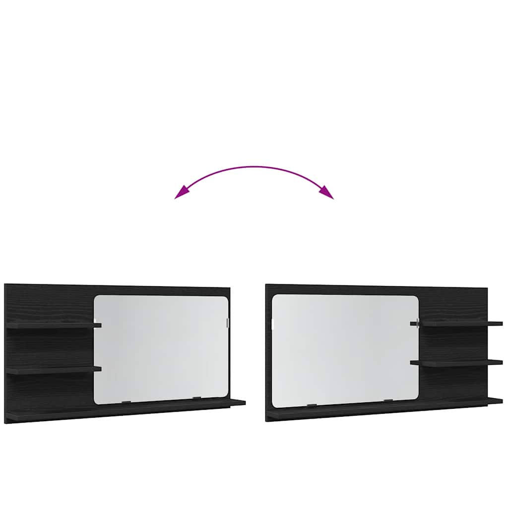 Mobiletto con Specchio per Bagno Rovere Nero 90x11x45 cm in Legno Massello | homemem39