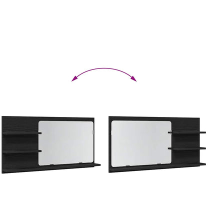 Mobiletto con Specchio per Bagno Rovere Nero 90x11x45 cm in Legno Massello | homemem39