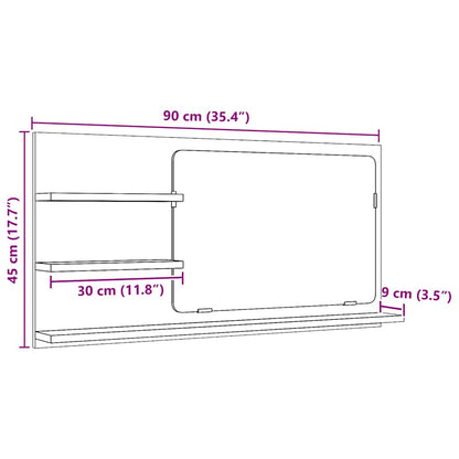 Mobiletto con Specchio per Bagno Rovere Nero 90x11x45 cm in Legno Massello | homemem39