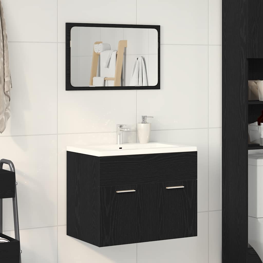 Set Mobili da Bagno 2 pz Rovere Nero in Legno Multistrato