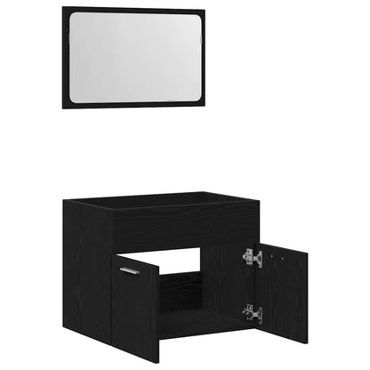 Set Mobili da Bagno 2 pz Rovere Nero in Legno Multistrato