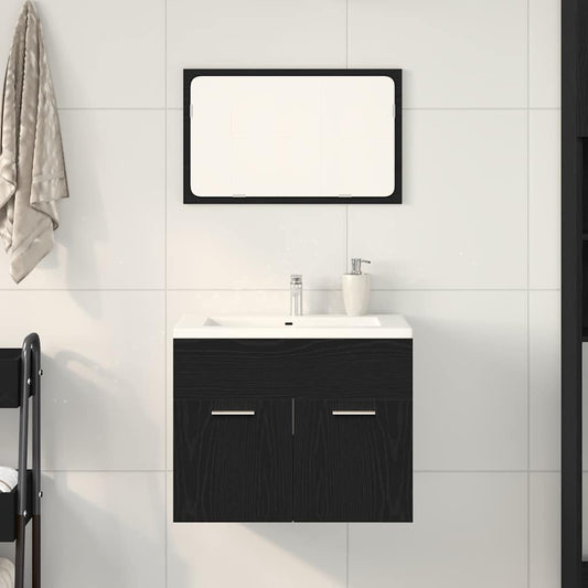 Set Mobili da Bagno 2 pz Rovere Nero in Legno Multistrato | homemem39