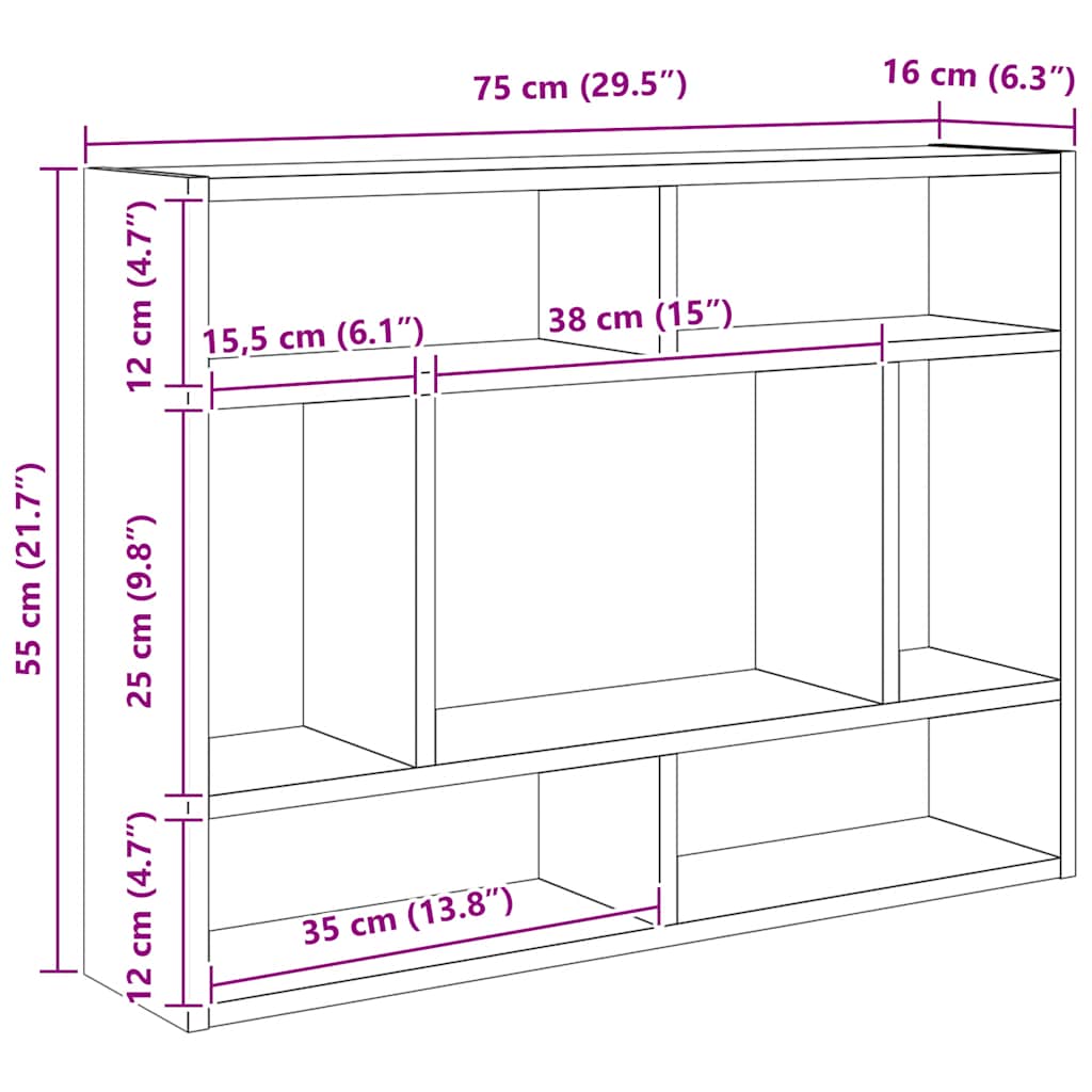 Mensola da parete in rovere nero 75x16x55 cm in legno ingegnerizzato | homemem39
