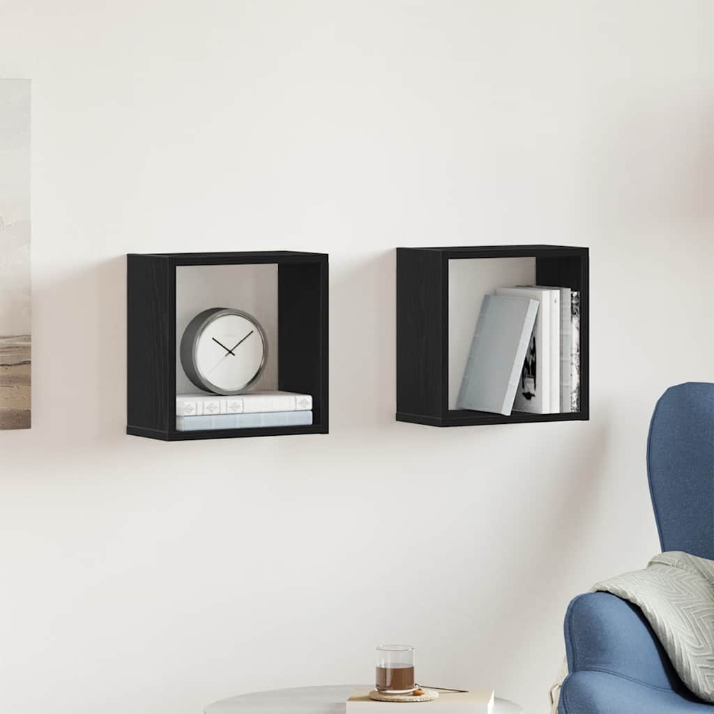 Mensole Parete a Cubo 2 pz Rovere Nero 30x15x30 cm Truciolato | homemem39
