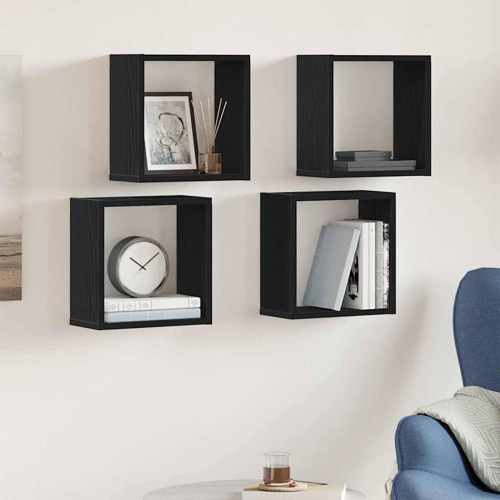 Mensole Parete Cubo 4 pz Rovere Nero 30x15x30 cm Truciolato | homemem39