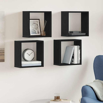 Mensole Parete Cubo 4 pz Rovere Nero 30x15x30 cm Truciolato | homemem39