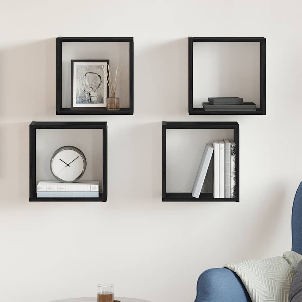 Mensole Parete Cubo 4 pz Rovere Nero 30x15x30 cm Truciolato | homemem39
