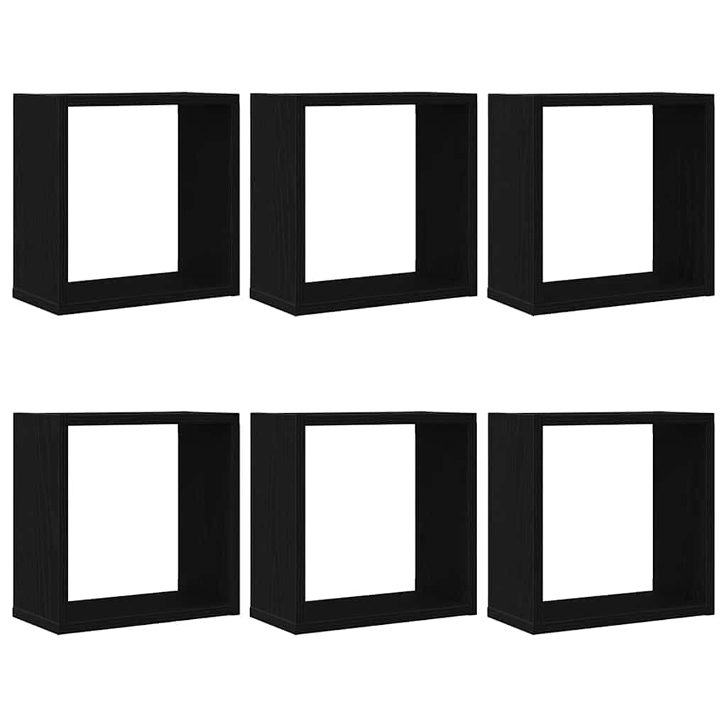Mensole Parete a Cubo 6 pz Rovere Nero 30x15x30 cm Truciolato
