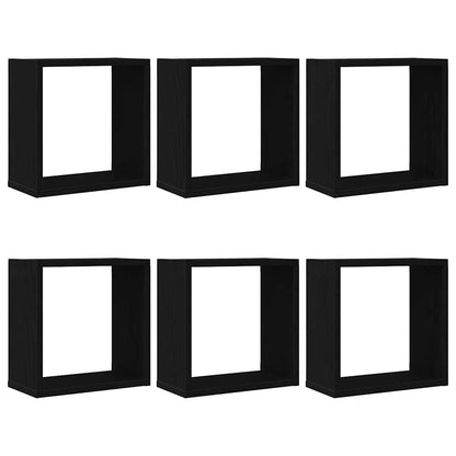 Mensole Parete a Cubo 6 pz Rovere Nero 30x15x30 cm Truciolato