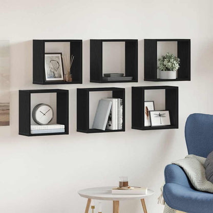 Mensole Parete a Cubo 6 pz Rovere Nero 30x15x30 cm Truciolato