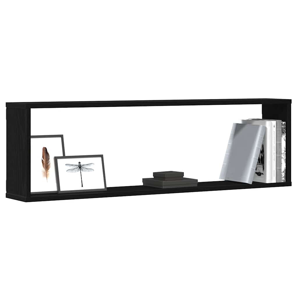 Mensole Parete Cubo 2 pz Rovere Nero 100x15x30 cm