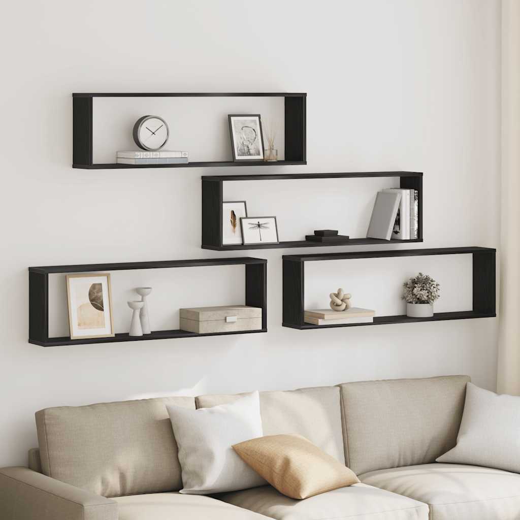 Mensole Parete Cubo 4 pz Rovere Nero 100x15x30 cm Multistrato | homemem39