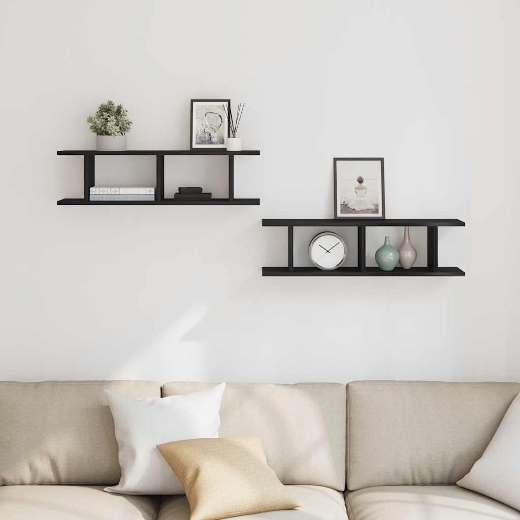 Mensole da Parete 2 pz Rovere Nero 75x18x20 cm in Truciolato | homemem39