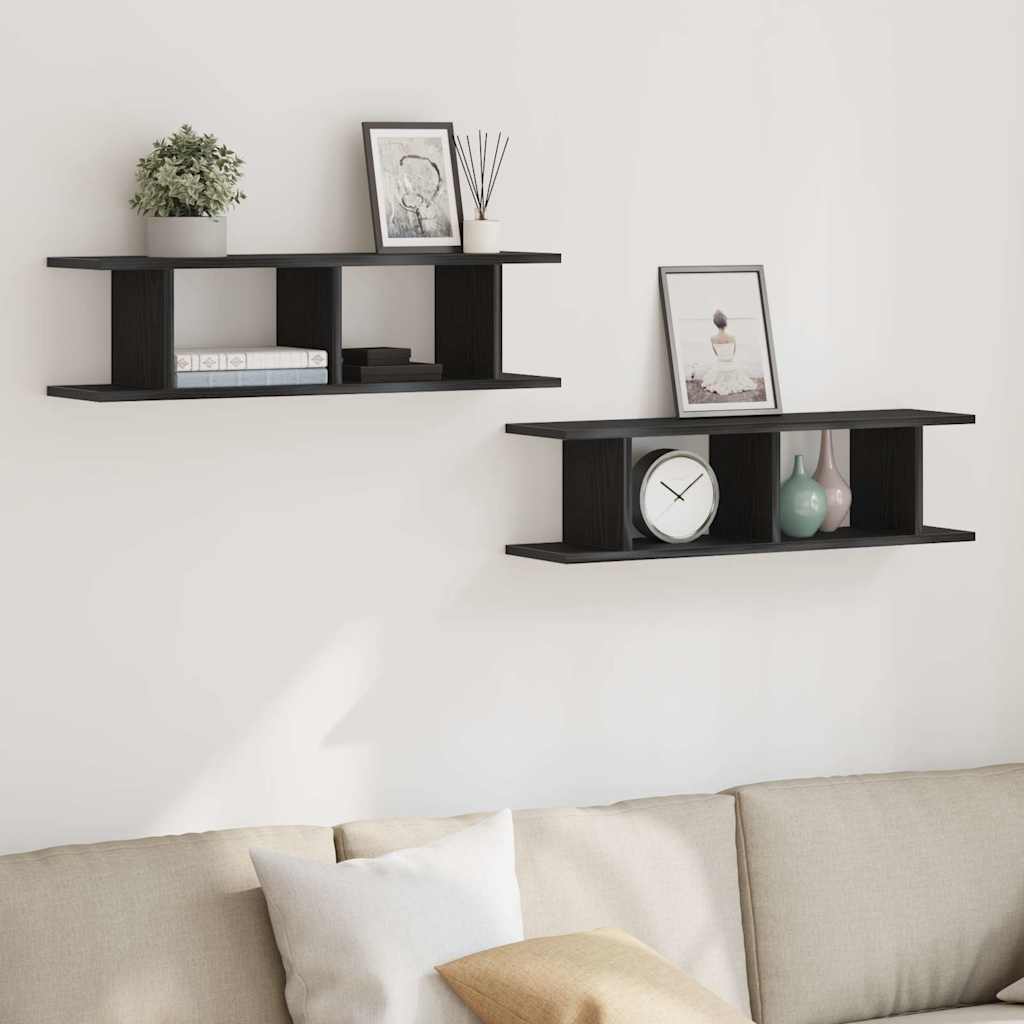 Mensole da Parete 2 pz Rovere Nero 75x18x20 cm in Truciolato | homemem39