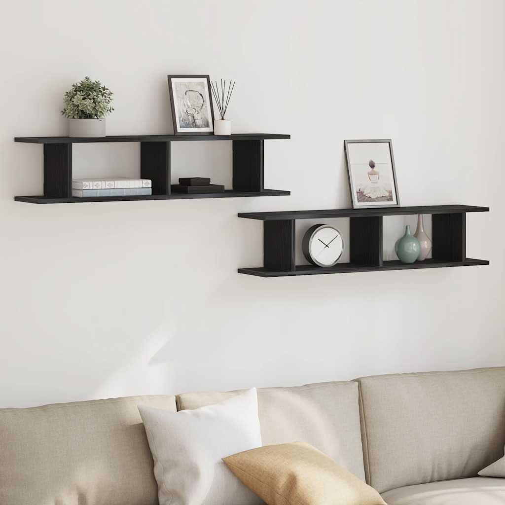 Mensole da Parete 2 pz Rovere Nero 90x18x20 cm in Truciolato | homemem39