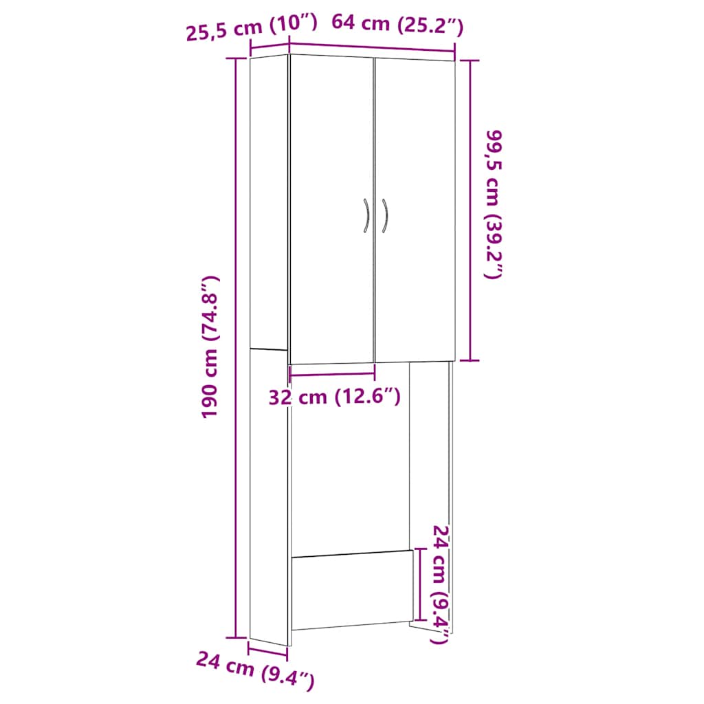 Mobile per Lavatrice Rovere Nero 64x25,5x190 cm | homemem39