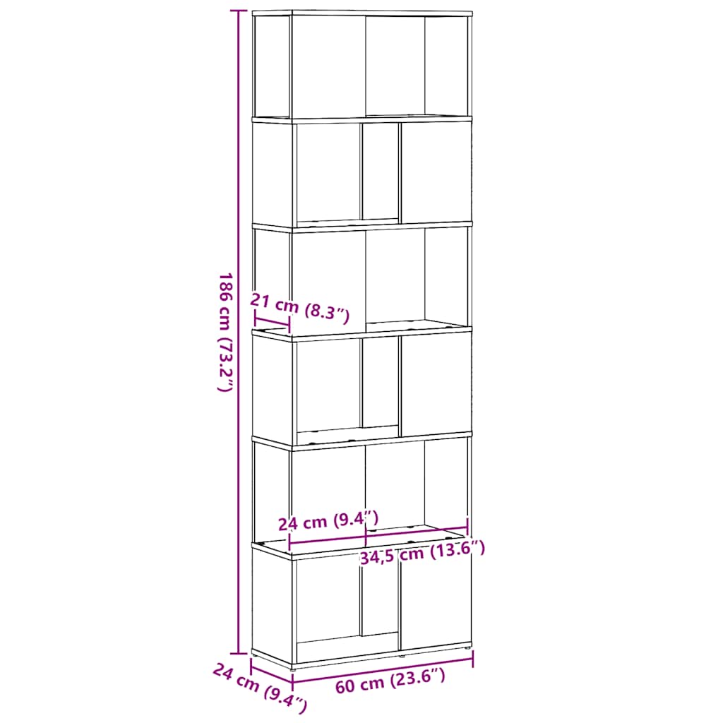 Libreria/Divisorio Rovere Nero 60x24x186 cm | homemem39