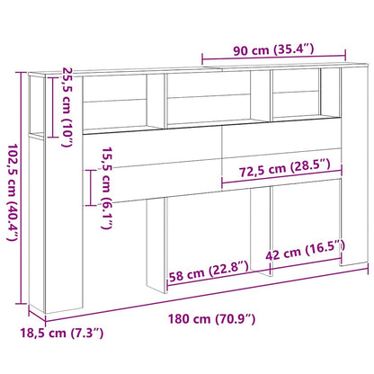 Testata del letto Rovere nero 180 x 18.5 x 102.5 cm