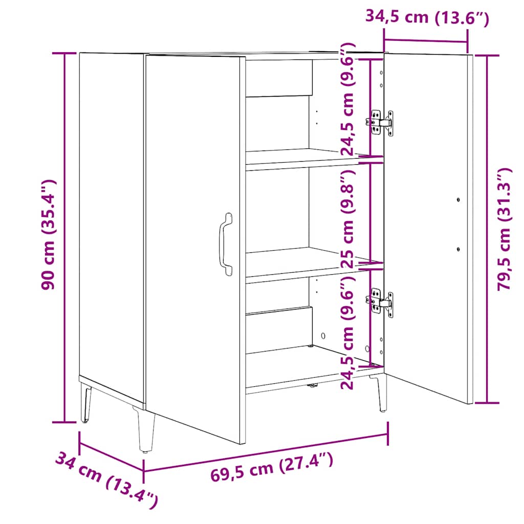 Credenza Rovere Nero 69,5x34x90 cm in Legno Multistrato - homemem39