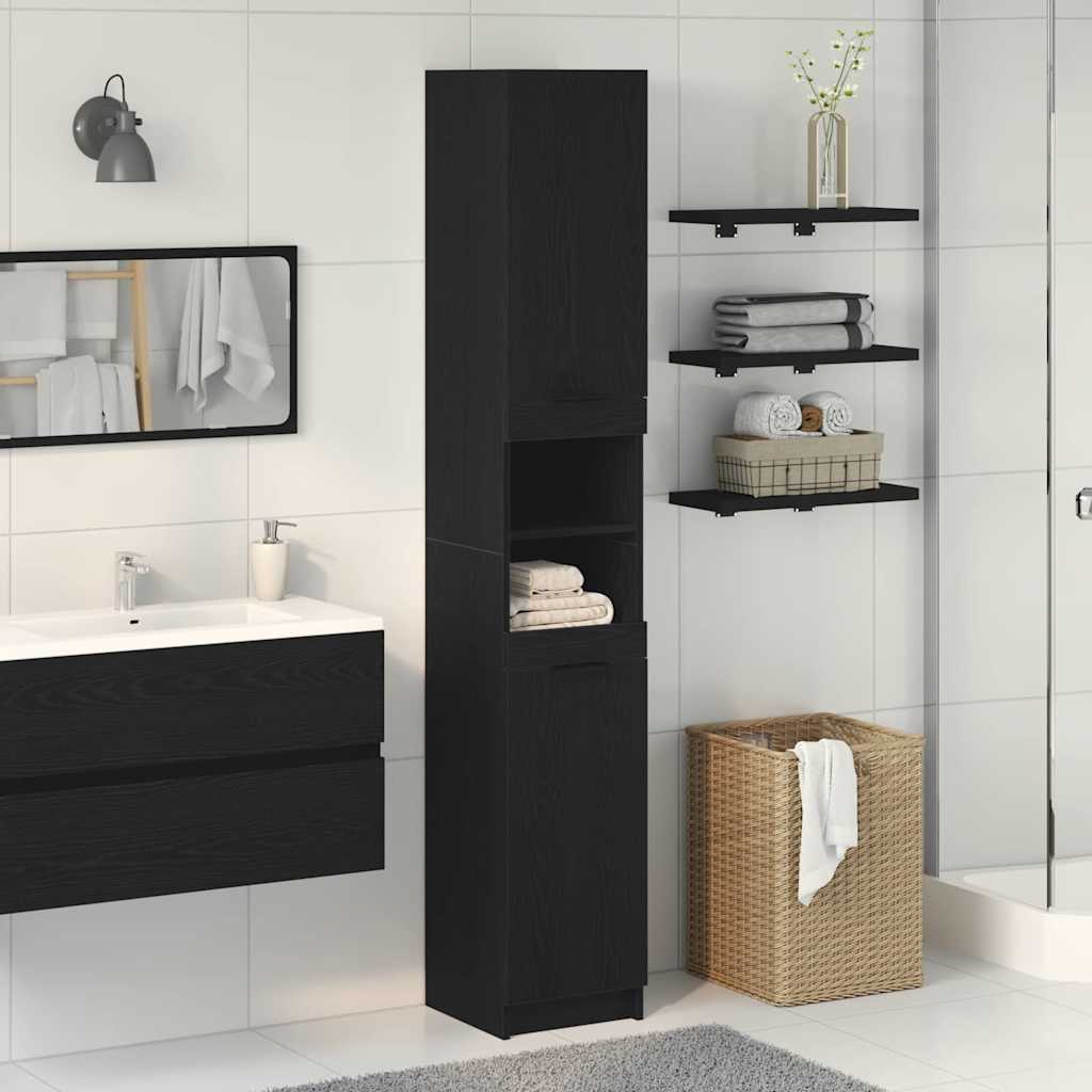 Mobile da Bagno con lo scaffale Rovere nero 32 x 34 x 188,5 cm | homemem39