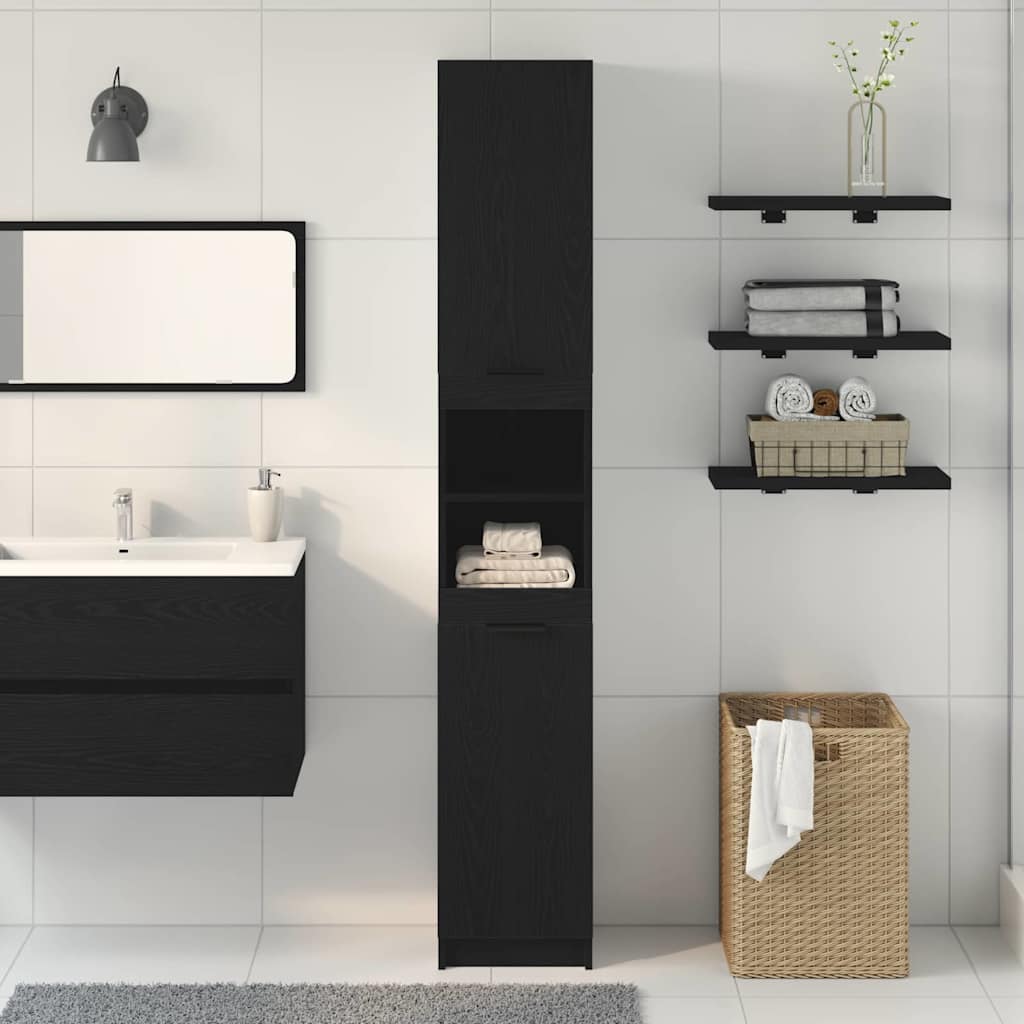 Mobile da Bagno con lo scaffale Rovere nero 32 x 34 x 188,5 cm | homemem39