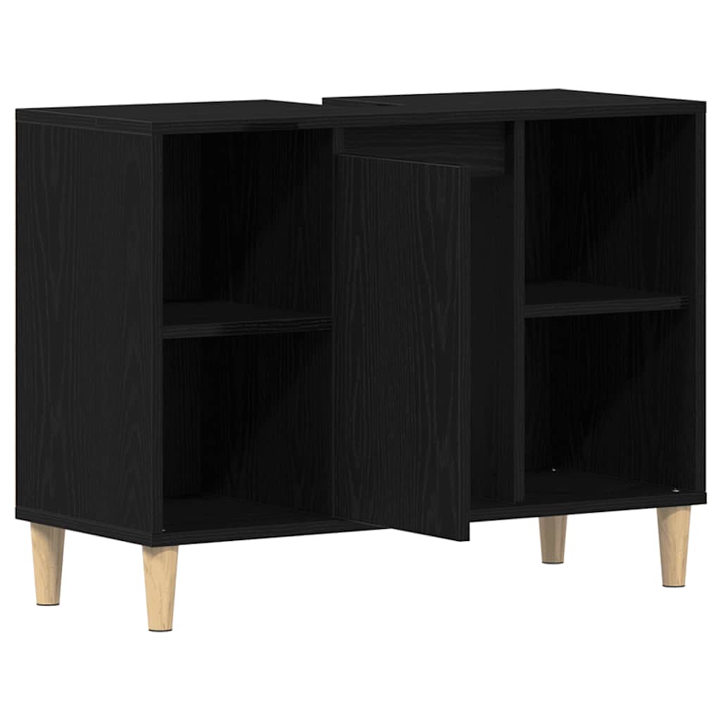Mobiletto per Lavabo Rovere Nero 80x33x60 cm in Legno Massello | homemem39
