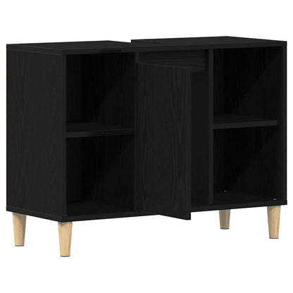 Mobiletto per Lavabo Rovere Nero 80x33x60 cm in Legno Massello | homemem39