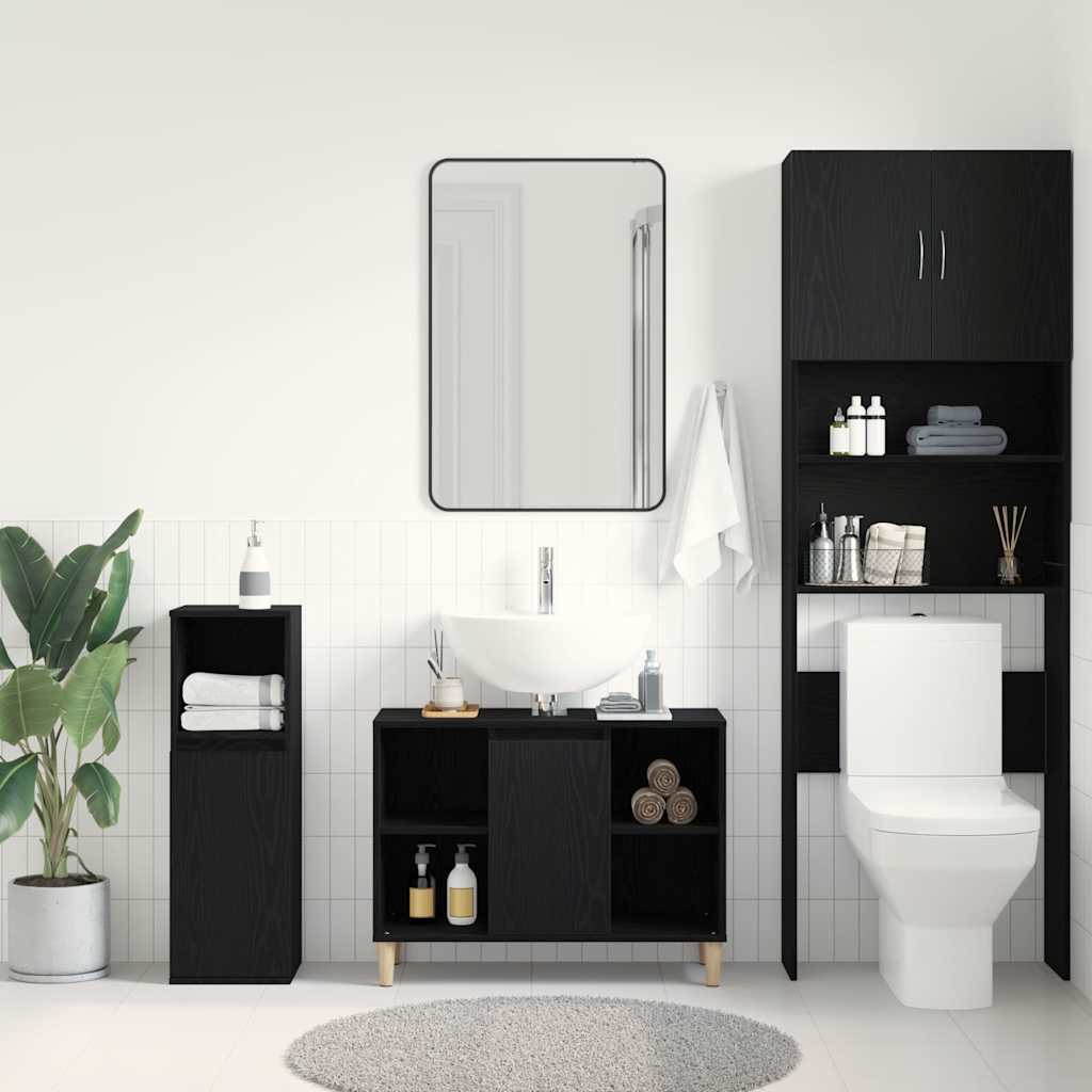 Mobiletto per Lavabo Rovere Nero 80x33x60 cm in Legno Massello | homemem39