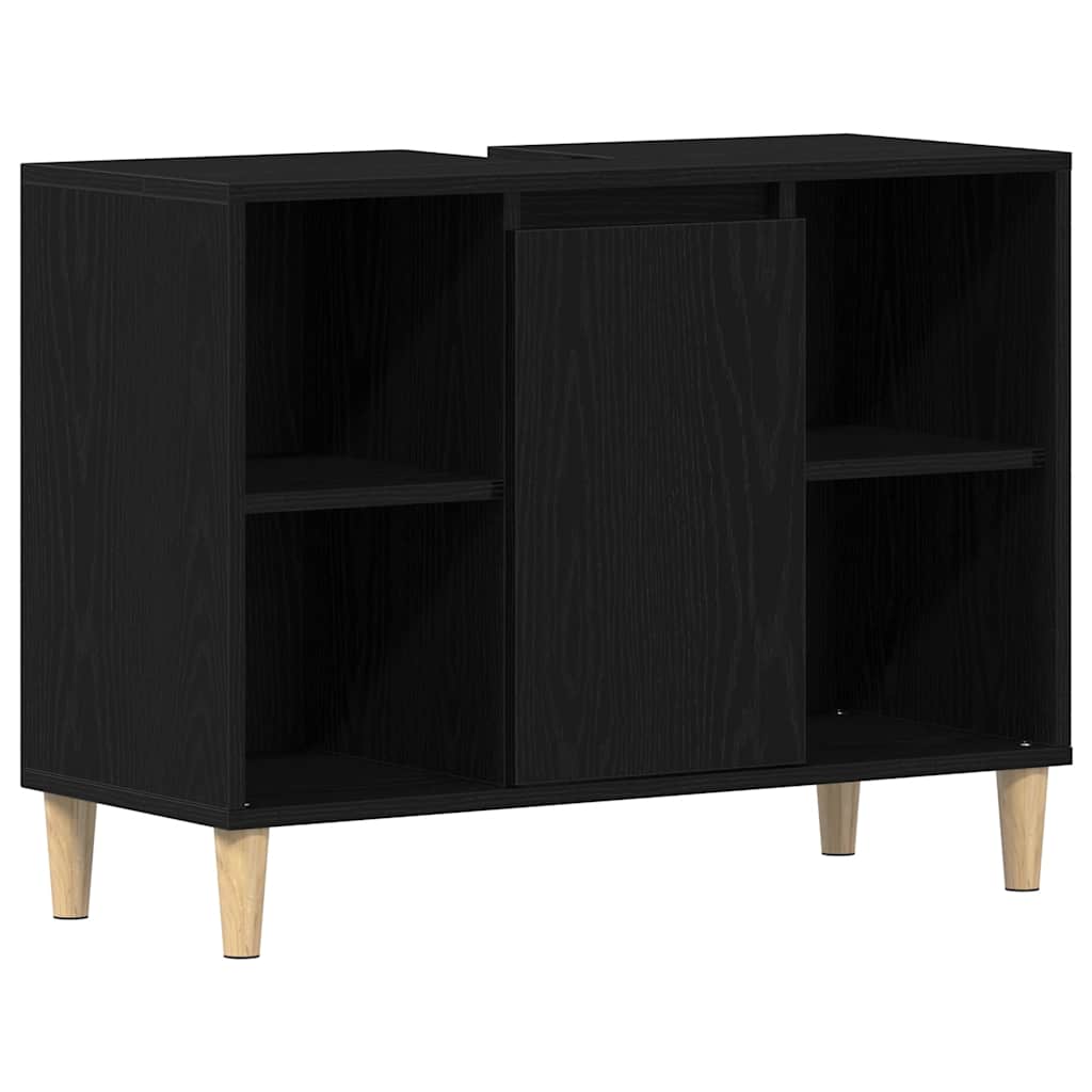 Mobiletto per Lavabo Rovere Nero 80x33x60 cm in Legno Massello | homemem39