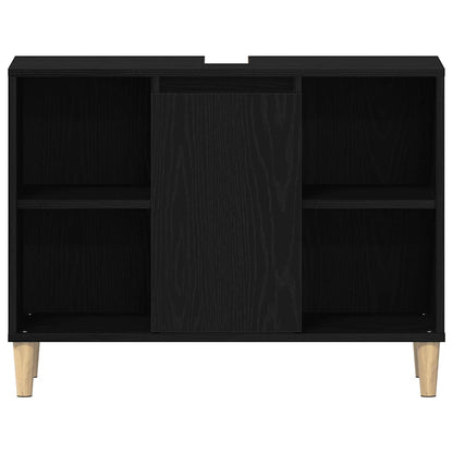 Mobiletto per Lavabo Rovere Nero 80x33x60 cm in Legno Massello | homemem39