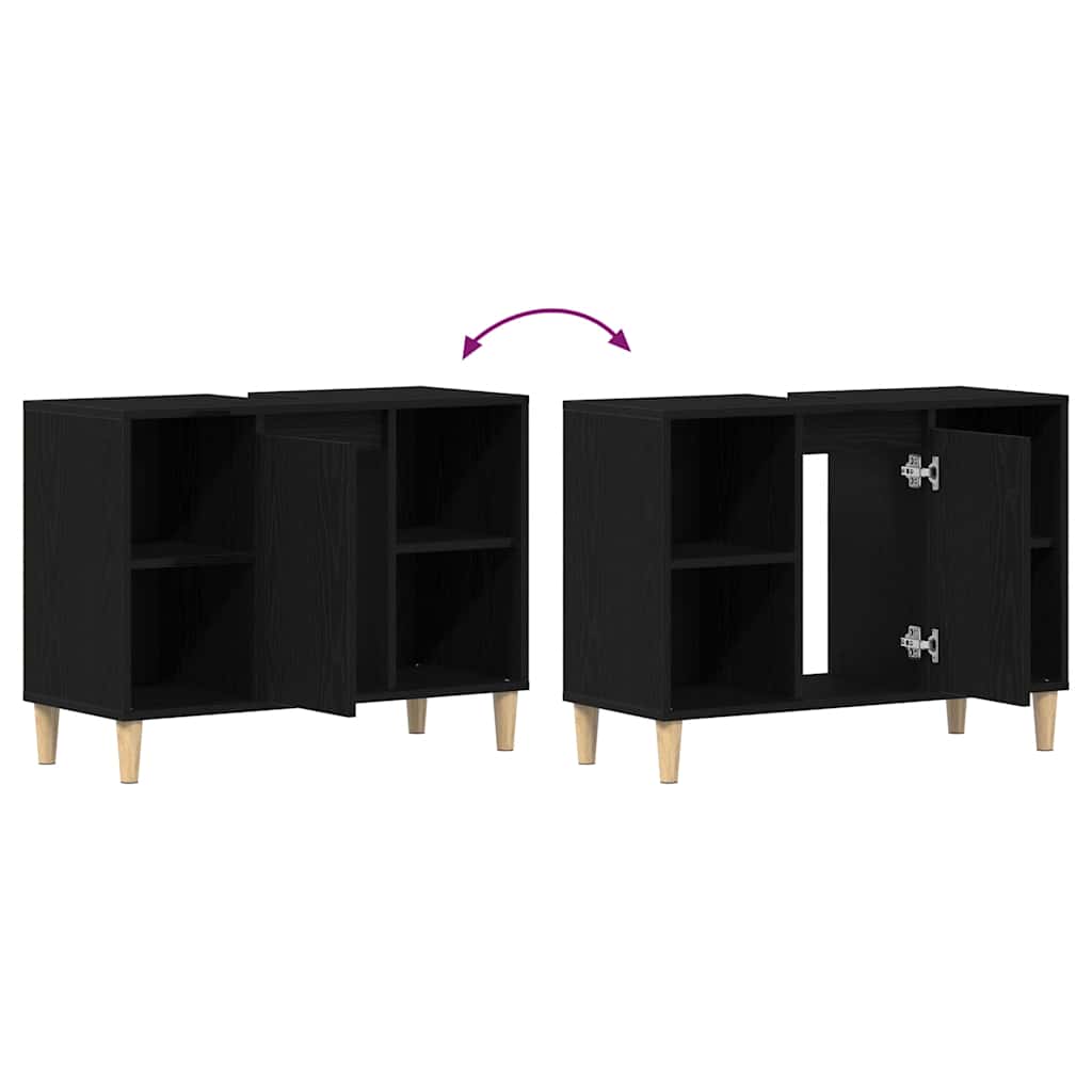 Mobiletto per Lavabo Rovere Nero 80x33x60 cm in Legno Massello | homemem39