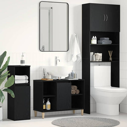 Mobiletto per Lavabo Rovere Nero 80x33x60 cm in Legno Massello | homemem39
