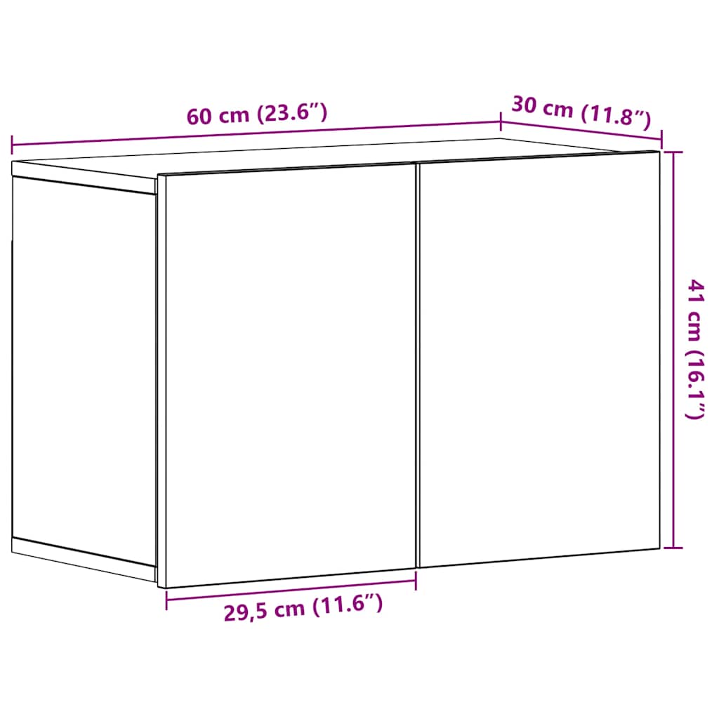 Mobile TV Rovere Nero 60x30x41 cm in Legno Massello