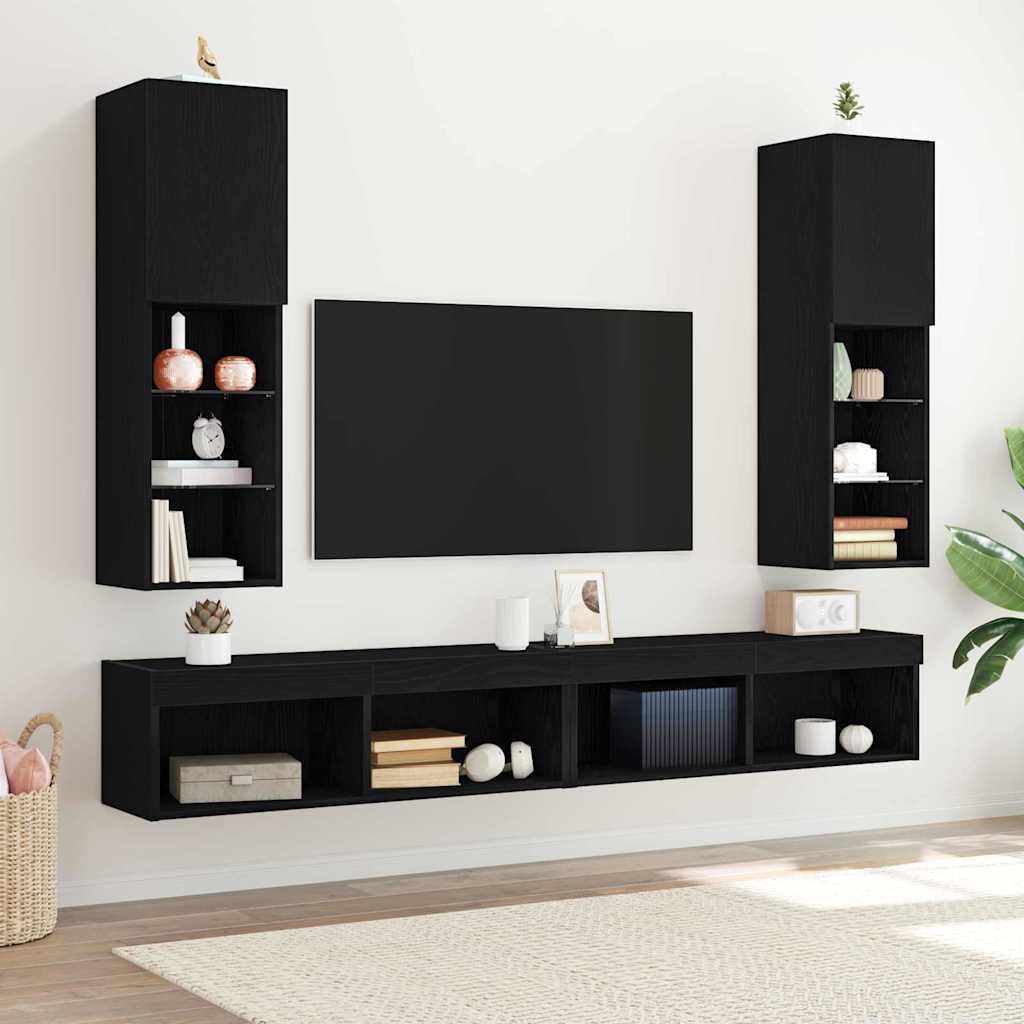 Mobile TV 2 pcs Nero 30.5 x 30 x 102 cm Legno multistrato