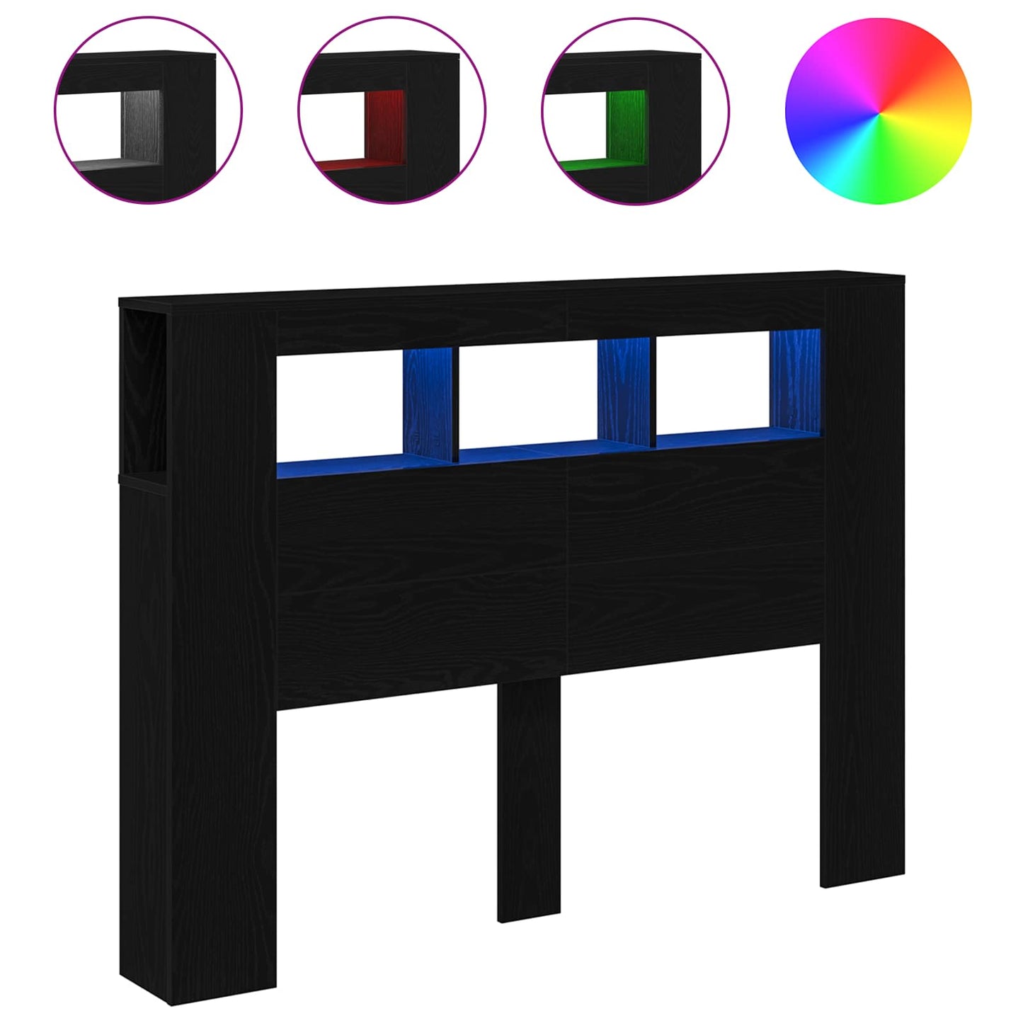 Testiera LED con lo scaffale Rovere nero 140 x 18.5 x 103.5 cm