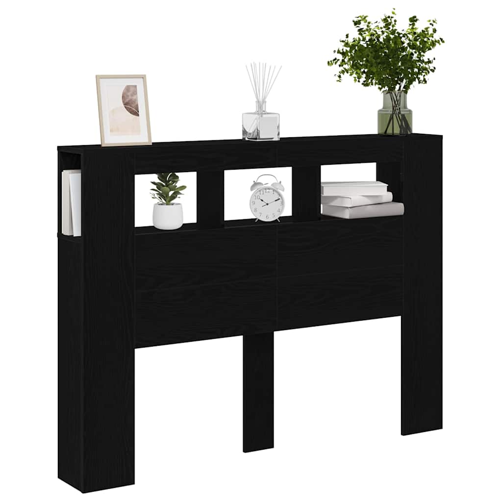 Testiera LED con lo scaffale Rovere nero 140 x 18.5 x 103.5 cm