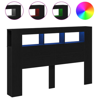 Testiera LED con lo scaffale Rovere nero 160 x 18.5 x 103.5 cm