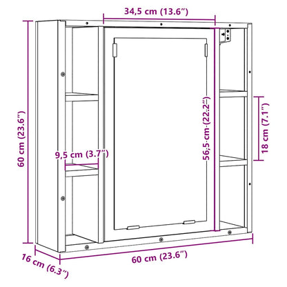 Mobile da Bagno con Specchio Legno Antico 60x16x60cm Truciolato