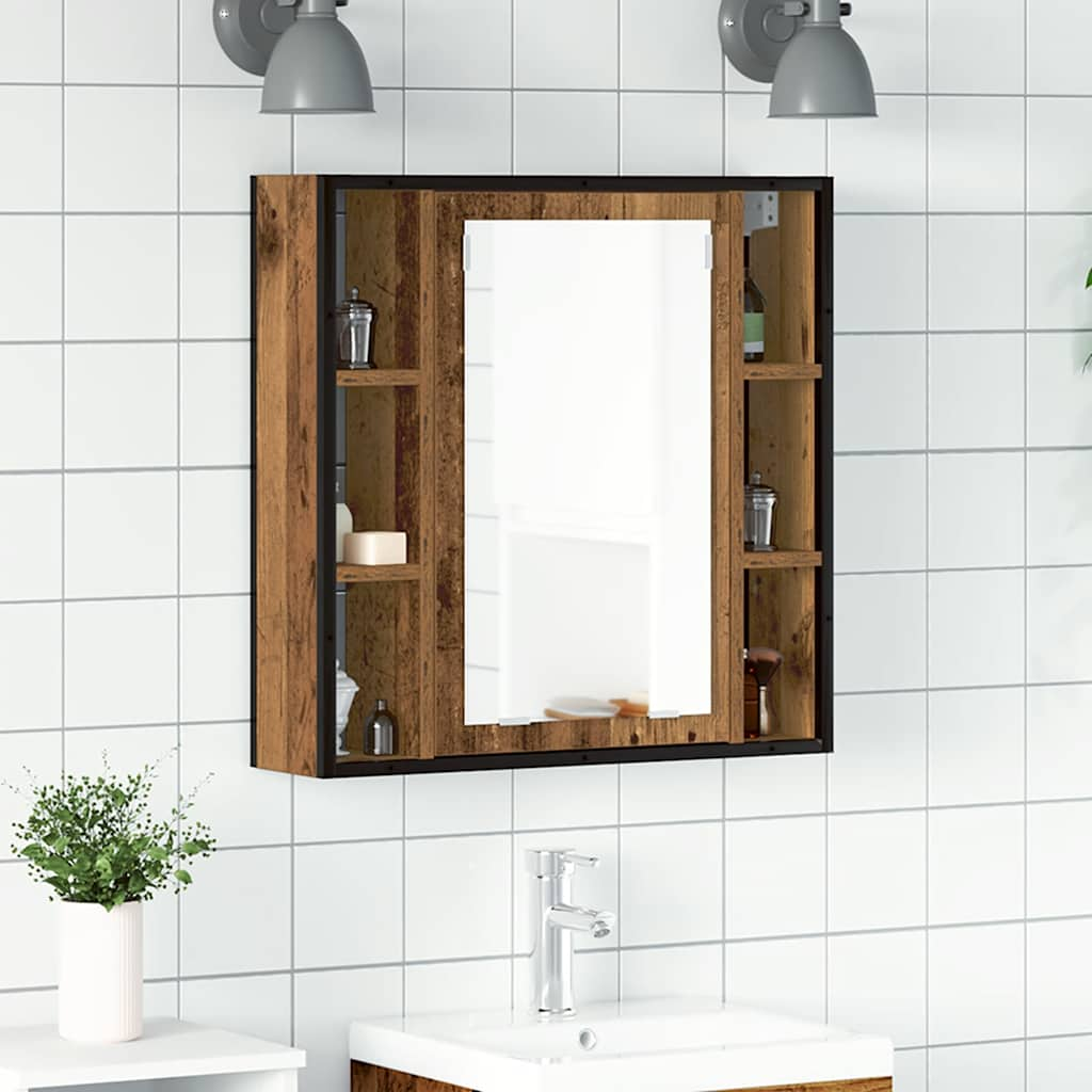 Mobile da Bagno con Specchio Legno Antico 60x16x60cm Truciolato