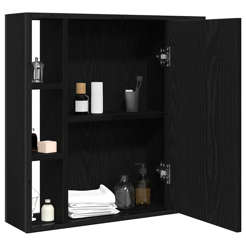 Mobiletto da bagno con specchio in rovere nero 60x16x60 cm