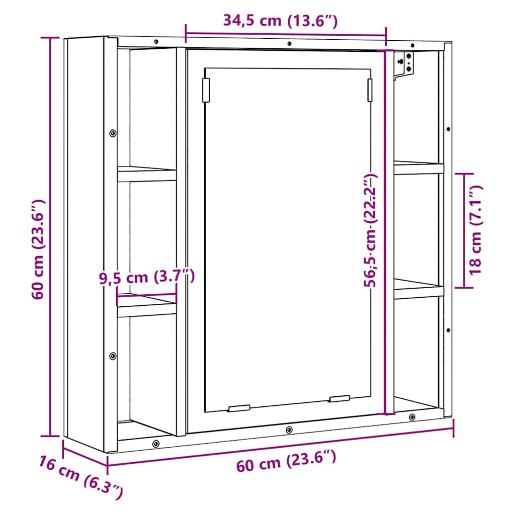 Mobile Bagno Specchio Rovere Nero 60x16x60 Legno Multistrato