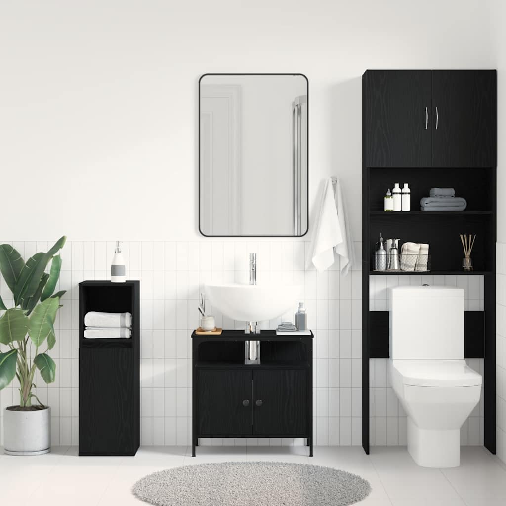 Mobile Lavabo Bagno Rovere Nero 60x30x60cm Legno Multistrato