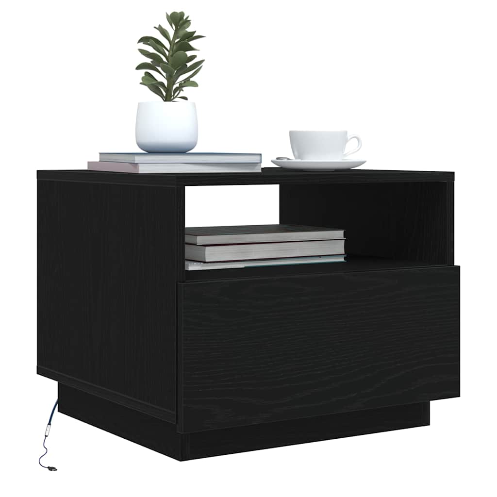 Tavolino da Soggiorno con Luci LED Rovere Nero 50x49x40 cm | homemem39
