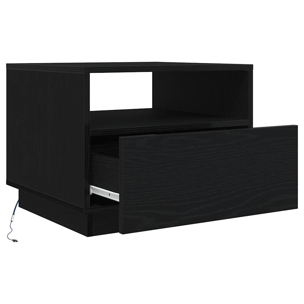 Tavolino da Soggiorno con Luci LED Rovere Nero 50x49x40 cm | homemem39
