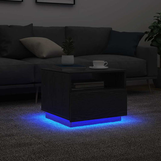Tavolino da Soggiorno con Luci LED Rovere Nero 50x49x40 cm | homemem39