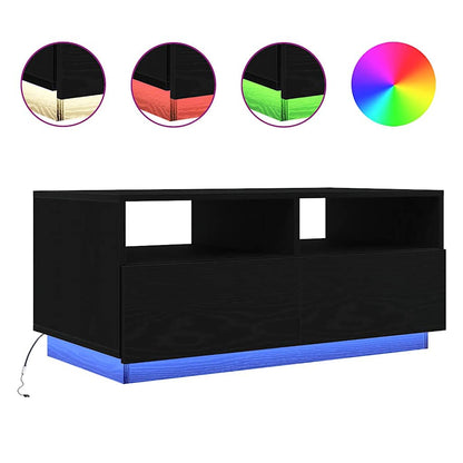 Tavolino da Soggiorno con Luci LED Rovere Nero 90x49x40 cm | homemem39