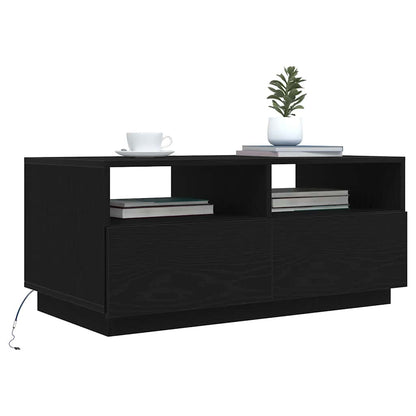 Tavolino da Soggiorno con Luci LED Rovere Nero 90x49x40 cm | homemem39