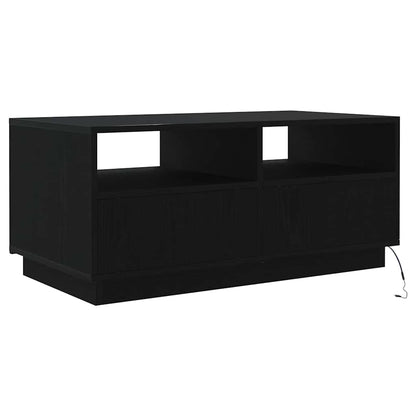 Tavolino da Soggiorno con Luci LED Rovere Nero 90x49x40 cm | homemem39